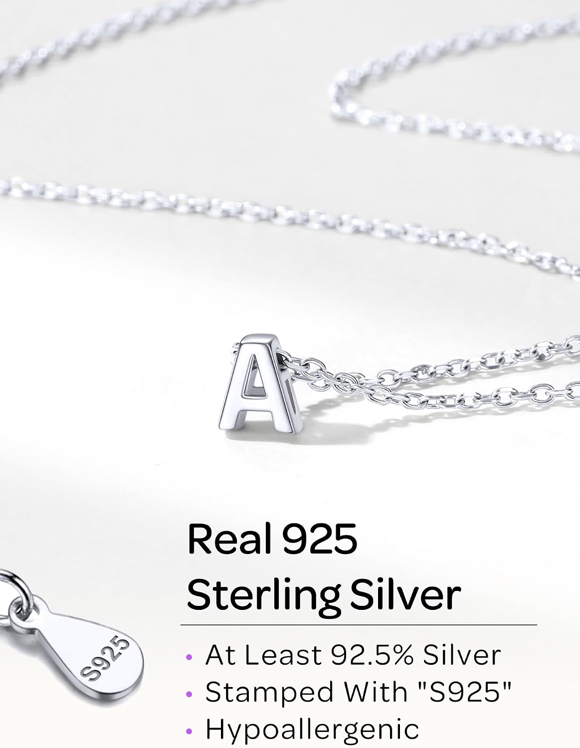ChicSilver 925 Sterling Silver Initial Necklace for Women Dainty Letter Jewelry Personalized Gift