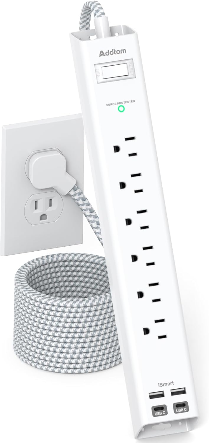 Extension Cord 10 ft - Long Power Strip Surge Protector, 6 AC Outlet 4 USB
