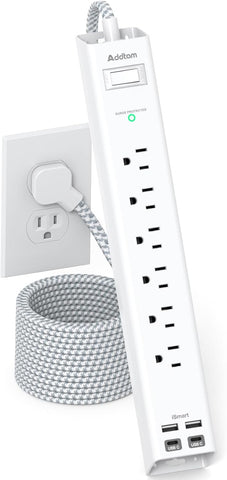 Extension Cord 10 ft - Long Power Strip Surge Protector, 6 AC Outlet 4 USB