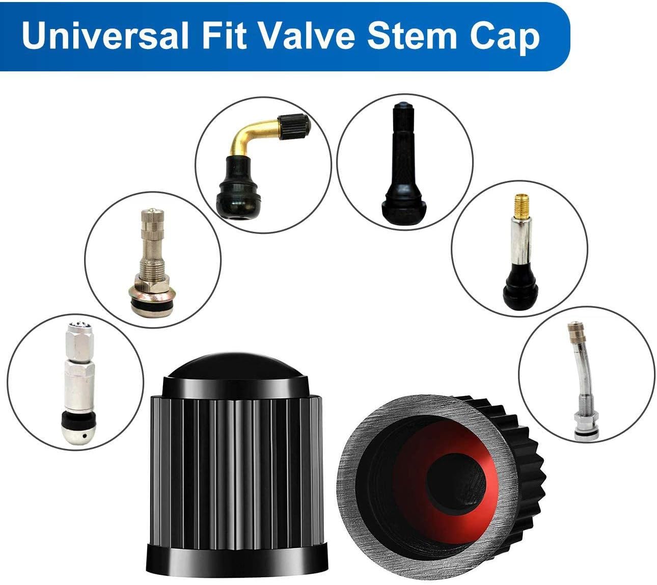 Tire Valve Stem Caps The Upgraded Version has a Sealing Ring for Car, Motorbike, Trucks, Bike, Bicycle （Black） (24)