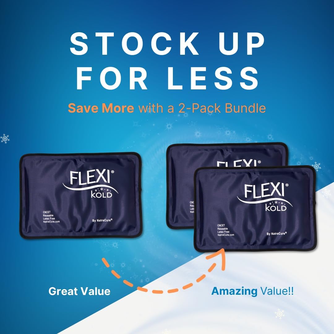 FlexiKold Gel Soft Flexible Ice Packs for Injuries - Reusable Freezer Cold Pack, Cold Compress & Cooling Gel Pad for Face, Shoulder, Hip, Leg, Arm, Ankle & Foot Injury - Medium - 7.5” x 11”