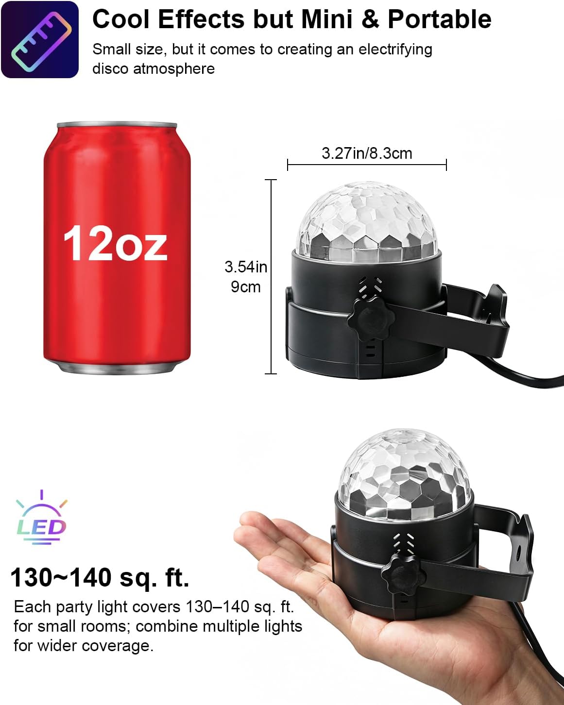 Luditek 2-Pack Sound Activated Party Lights with Remote, Disco Ball Strobe