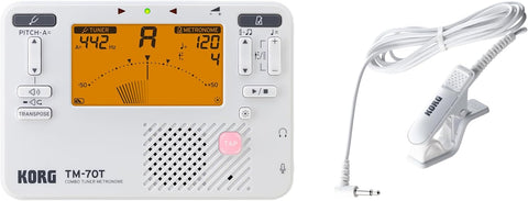 Korg TM-70C Tuner and Metronome w/ Contact Mic, Sound Out Mode, Transpose Mode, and Chromatic Mode - White