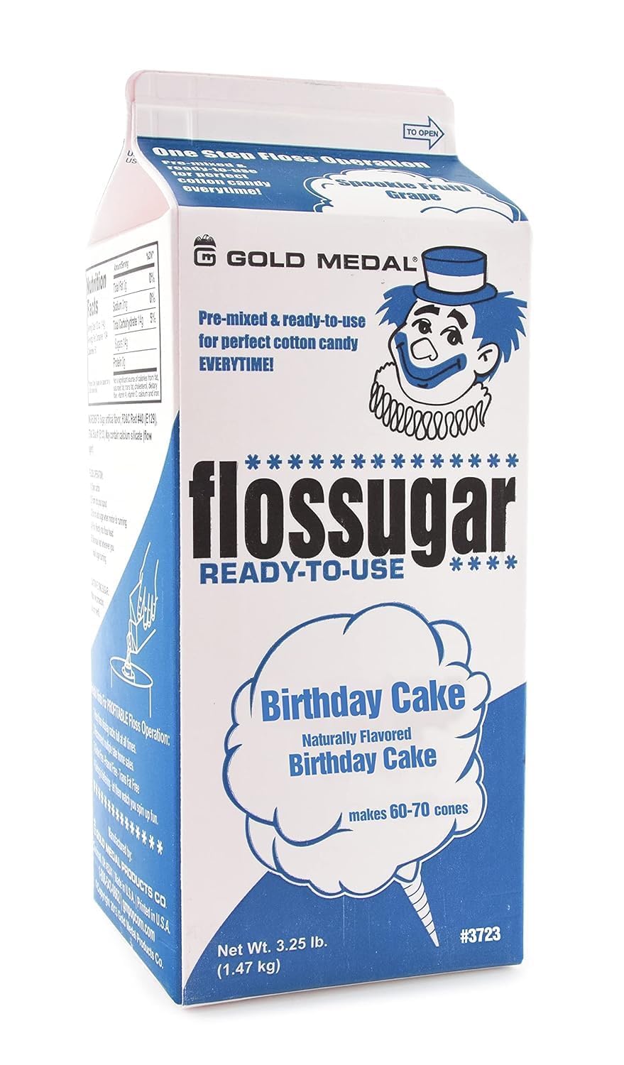 Floss sugar Flavor Cotton Candy 3.25 lb - 1 Carton 52 oz - 1/2 Gallon (Cherry)