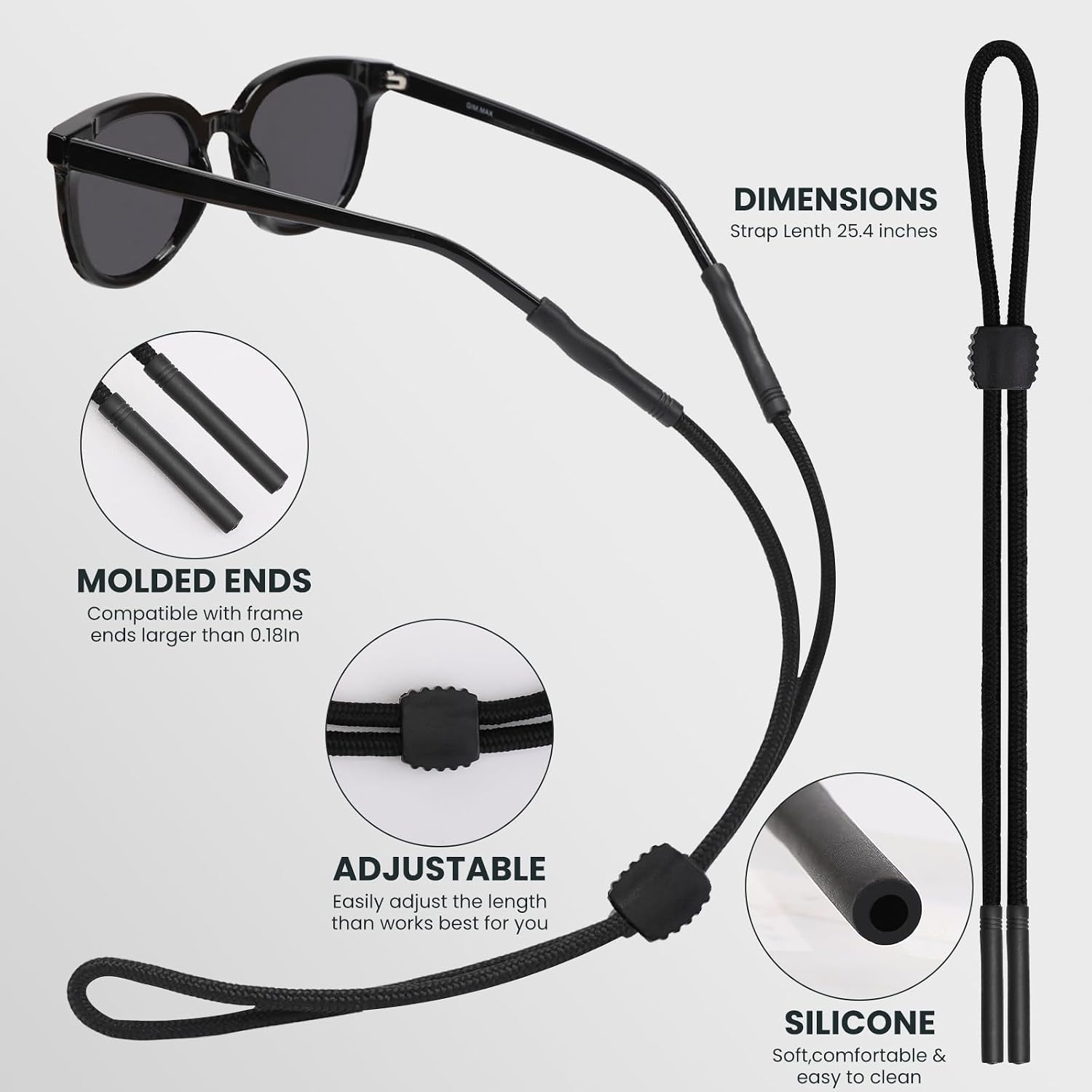 3 Pcs Glasses Strap-Adjustable Eyeglass Holders for Men, Women, and Kids - Neck Eyewear Retainer, Sports Sunglasses Strap, Lanyard