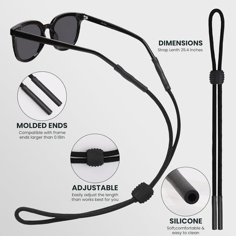 3 Pcs Glasses Strap-Adjustable Eyeglass Holders for Men, Women, and Kids - Neck Eyewear Retainer, Sports Sunglasses Strap, Lanyard