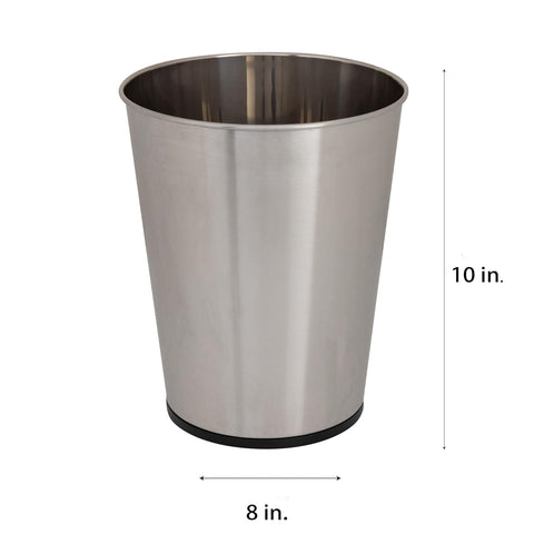 Bath Bliss 5 Liter Small Wastebasket, Stainless Steel | Compact Round Open Top Trash Can | Durable Bathroom Bedroom Dorm Office Garbage Bin | Stylish Space-Saving Waste Disposal Container
