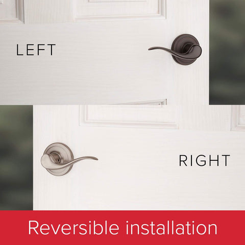 Kwikset Avalon Front Door Handle No Lock, Entry Handleset Exterior with Interior Reversible Handed Lever, Non-Locking, Satin Nickel, Deadbolt Not Included, with Microban Protection