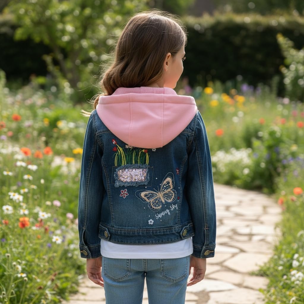 Peacolate 2-11Y Little&Big Girls Sequin Outerwear Embroidery Denim Jacket