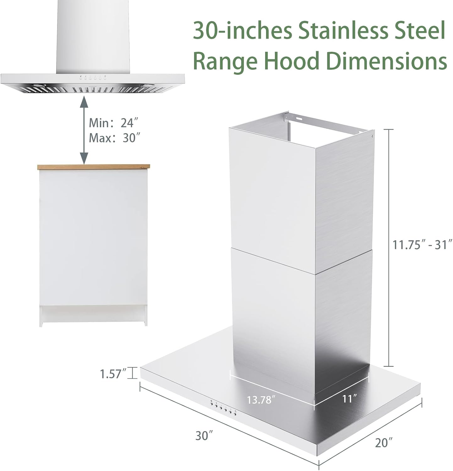 ONEEON 30" Range Hood - 900 CFM Stainless Steel Wall Mount Kitchen Exhaust