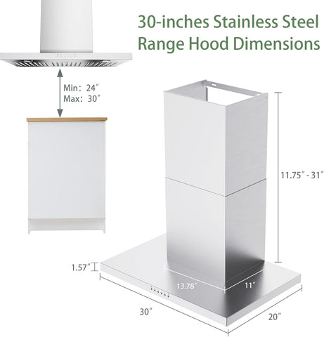 ONEEON 30" Range Hood - 900 CFM Stainless Steel Wall Mount Kitchen Exhaust