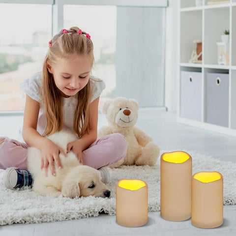Flameless Candles 4" 5" 6" Outdoor Indoor Pillars Battery Operated Flickering Candles Include 10-Key Remote Timer 400+ Hours by 2 AA Batteries (Ivory Candle - Warm light, 3"D x 4"|5"|6" H - 6 Pack)