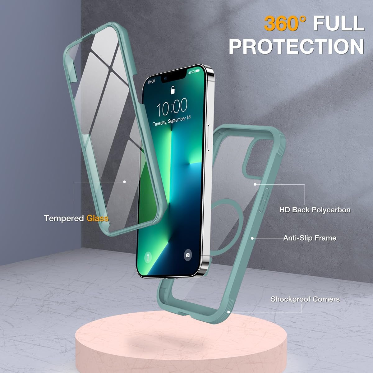 miracase for iPhone 13 Pro Case 6.1",Built-in Glass Screen Protector,Teal