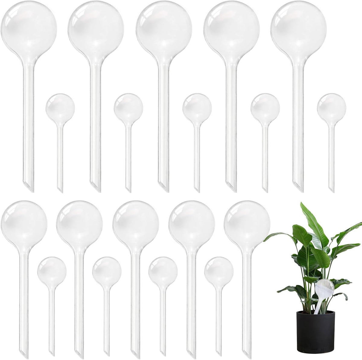 Pynqdfu 20 PCS Clear Plant Watering Globes,Plastic Self-Watering Bulbs,Self Watering Planter Insert Plant Accessories for Plants Indoor,Outdoor,Flowerpot,Home Garden(Large,Medium,Small)