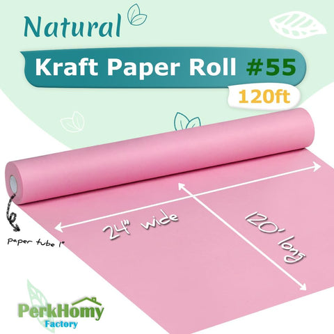 PerkHomy 24" x 1,440" (120') Light Pink Kraft Paper Roll for Craft Bulletin Board Paper Art Table Covering Crafting Gift Wrapping Bouquet Packing Parcel 80GSM 55LB (Light Pink, 24" x 120')