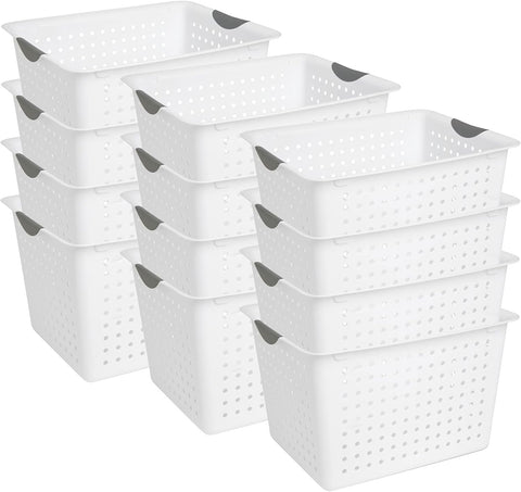 Sterilite Deep Ultra Basket, Open Top Plastic Storage Organizer, 12-Pack
