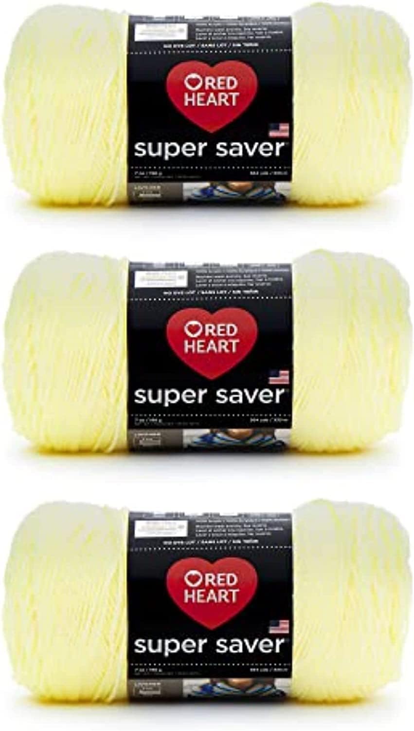 Red Heart Super Saver Yarn for Crocheting & Knitting, Pale Yellow, 3-Pack