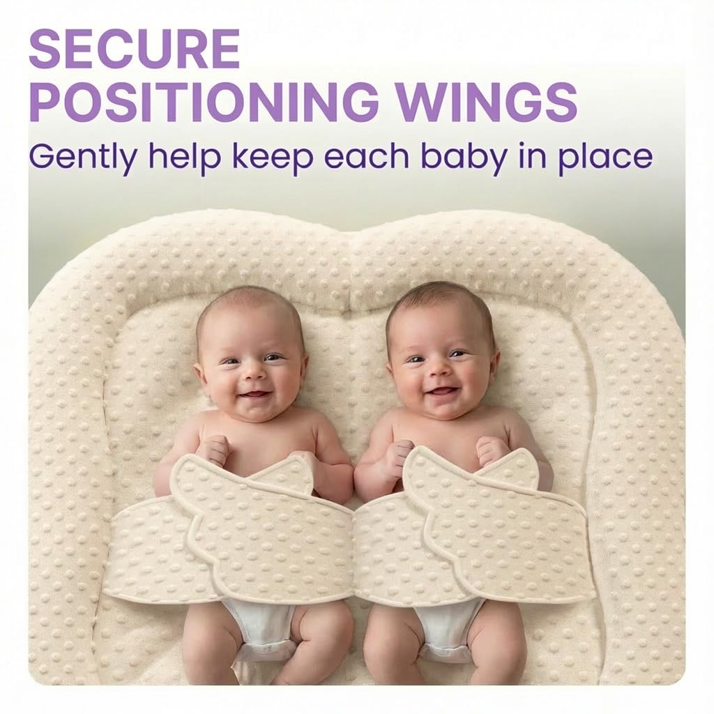 Twins Baby Play Mats for Floor Activity Gym - 5-in-1 Support Cushion Baby Play Mat Tummy Time Mat for Supervised Bonding with Arch, Plush Toys, Flashcards & Development - Beige