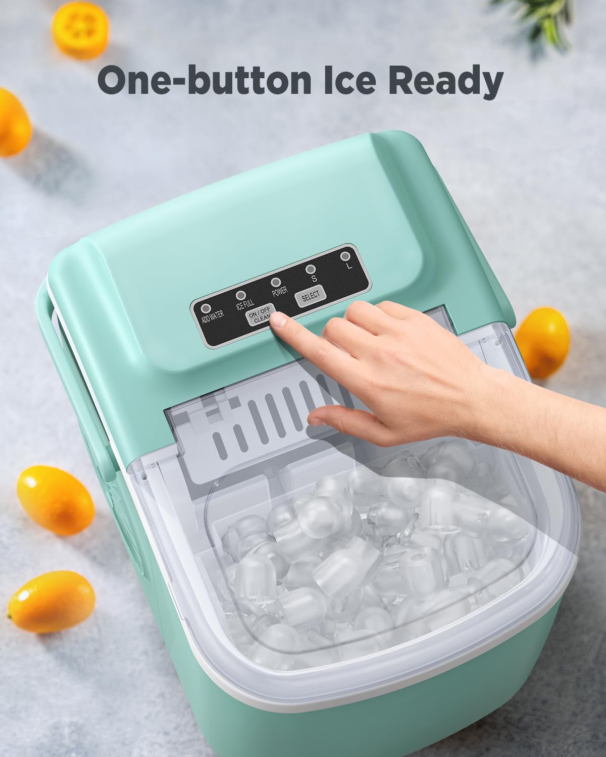 Silonn Countertop Ice Maker, 9 Cubes Ready in 6 Mins, 26lbs in 24Hrs, Self-Cleaning Ice Machine with Ice Scoop and Basket, 2 Sizes of Bullet Ice for Home Kitchen Office Bar Party, Green