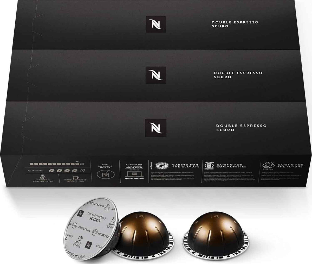 Nespresso Vertuo, Double Espresso Scuro, Dark Roast, 30-Count Espresso Pods | Capsules Coffee Pack of 1