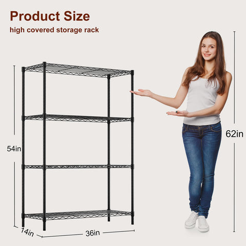 BestOffice | 4-Tier Wire Shelf | 36" x 14" x 54" | Black