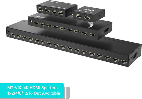 MT-ViKI HDMI Splitter 1 in 4 Out, 4K 30Hz Powered HDMI Distributor for 4 Monitors, Supports 3D & HDCP 1.4, Mirror Only, Compatible with Gaming Consoles with Power Adapter
