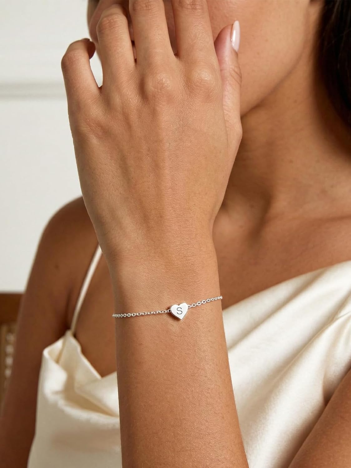 Silvora Initial Bracelets for Women Sterling Silver Heart Bracelet Personalized Hypoallergenic 925 Silver Bracelet Cute Dainty Charm Womens Trendy Jewelry Hypoallergenic