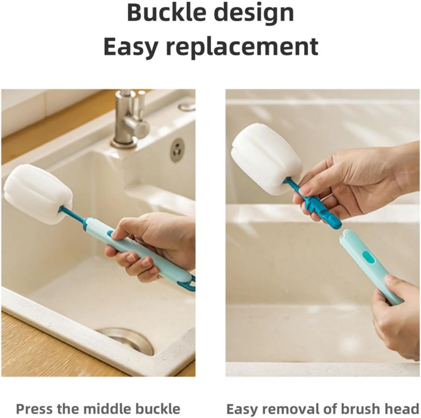 Bottle Brush Long Handle Cup Cleaner Brush Sponge Bottle Scrubber Detachable Handle Portable Sponge Cleaning Brush for Cups Wine Glasses Water Bottles Baby Bottles and Vacuum Flasks (White)