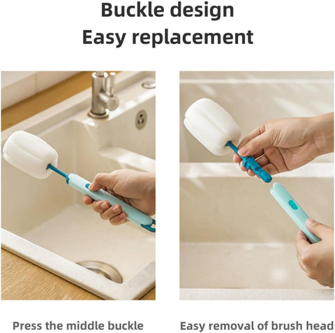 Bottle Brush Long Handle Cup Cleaner Brush Sponge Bottle Scrubber Detachable Handle Portable Sponge Cleaning Brush for Cups Wine Glasses Water Bottles Baby Bottles and Vacuum Flasks (White)