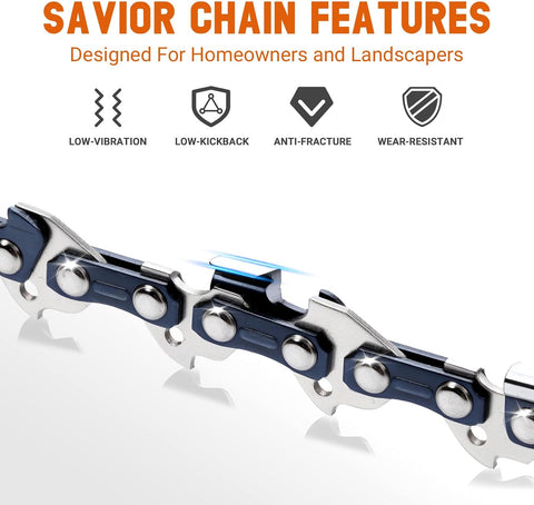 Savior 8" Chainsaw Bar Chains .3/8"LP .050'' 33DL Fits GreenWorks 2020902ME