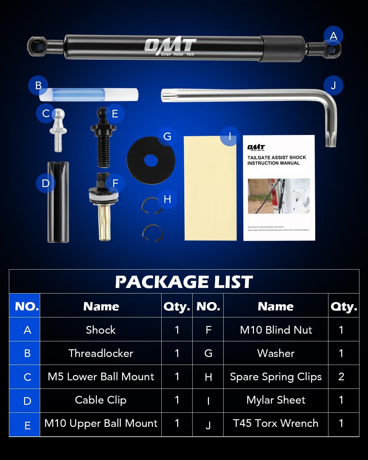 OMT Tailgate Assist Kit Compatible with 02-08 RAM 1500, 03-09 RAM 2500 3500