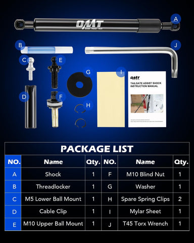 OMT Tailgate Assist Kit Compatible with 02-08 RAM 1500, 03-09 RAM 2500 3500