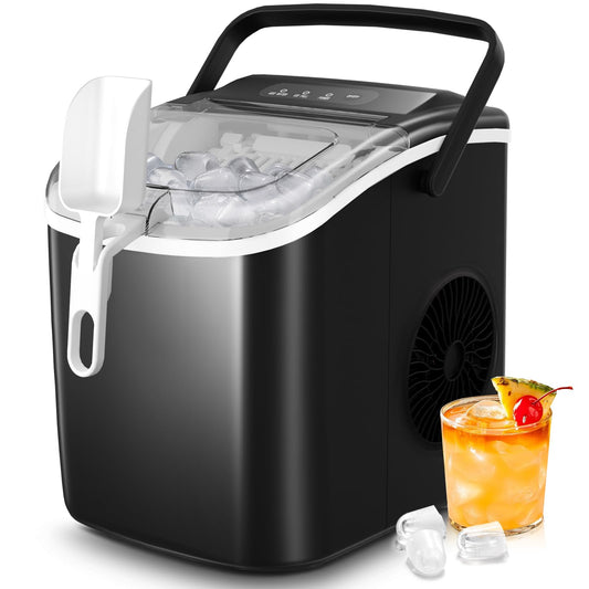 Crzoe Countertop Ice Maker Machine with Handle,26Lbs/24H,9 Cubes Ready in 6 Mins,Self-Cleaning Ice Makers with Ice Bags and Scoop Basket,for Home/Office