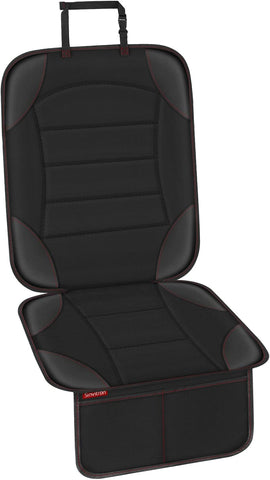 Sinvitron Car Seat Protector for Child Car Seat - Waterproof Non-Slip Leather Mat with 2 Mesh Pockets, Universal Seat Cover for Baby, Pets & Vehicles (1-Pack, Black)