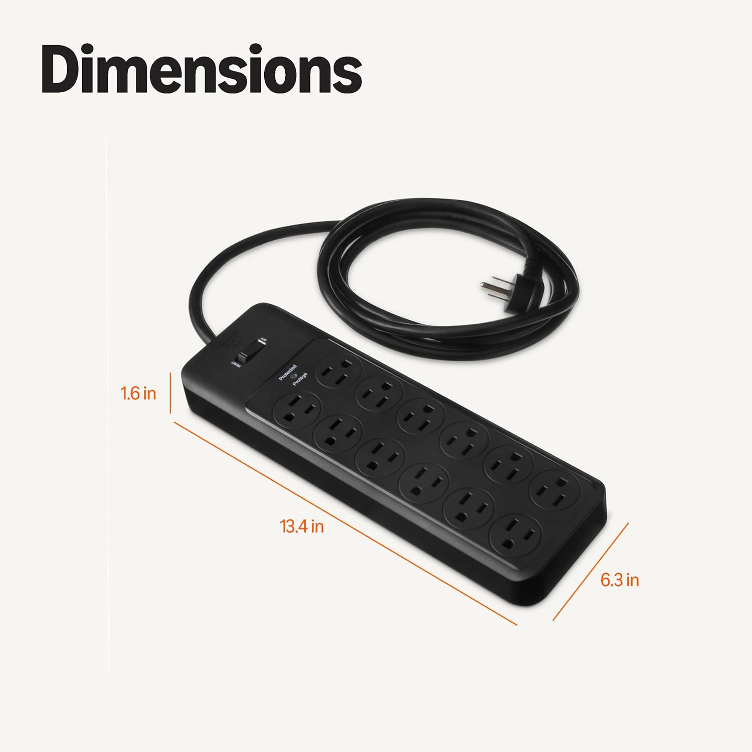 Amazon Basics 12-Outlet Surge Protector Power Strip, 4000 Joules, 8ft Extension Cord, Rectangle, for Home, Office, Gaming Room, Black