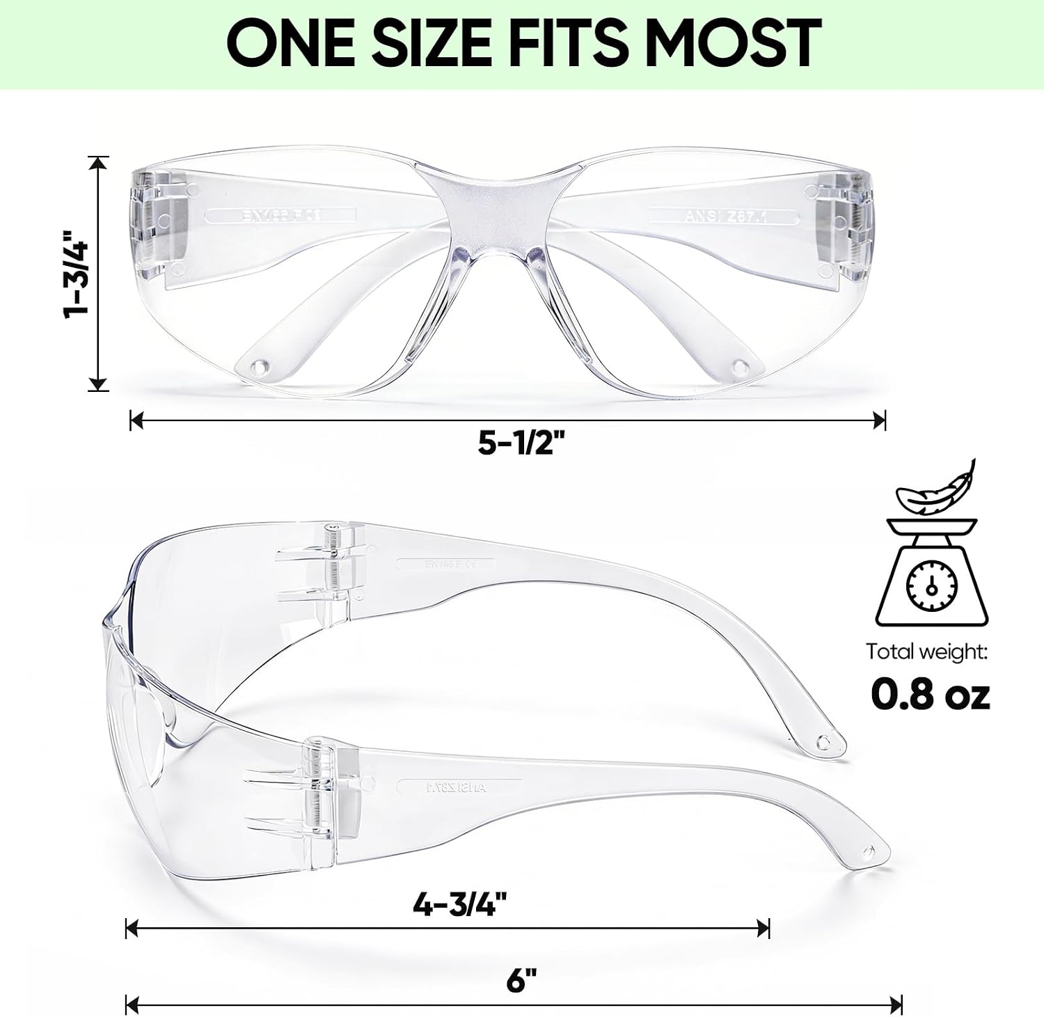 TICONN Clear Safety Glasses for Men & Women, ANSI Z87.1 Safety Goggles
