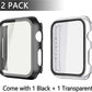 Misxi 2 Pack PC Case with Tempered Glass Screen Protector Compatible with Apple Watch Series 6 SE Series 5 Series 4 44mm, Overall Shockproof Protective Cover for iWatch, 1 Black + 1 Transparent