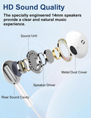 MAS CARNEY Wired Earbuds in-Ear Headphones with Mic for iPhone, School, MP3