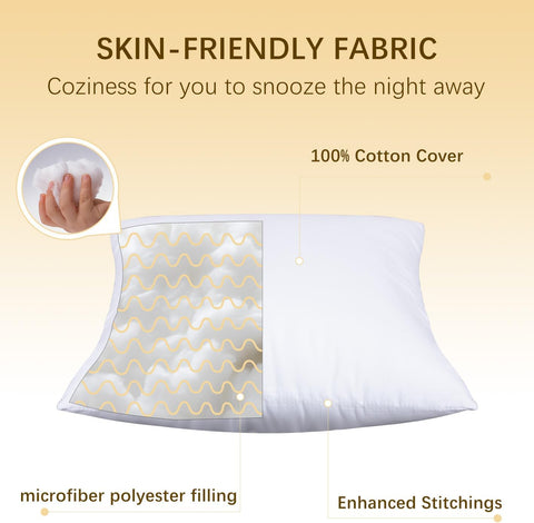 OKBA Throw Pillows Insert Set of 2, with 100% Cotton Cover, Bed and Couch - Indoor Hotel Decorative Pillows, 22x22 in White Pillows Inserts