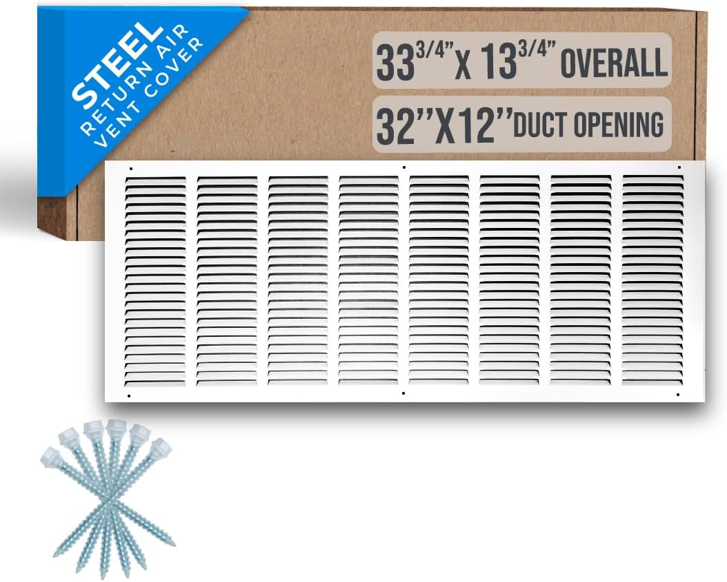 Fits 32x12 Duct Opening | Steel Return Air Grille by Handua | Vent Cover Grill for Sidewall and Ceiling | White | HVAC Cold Air Intake Grille | Outer Dimensions: 33.75"W X 13.75"H