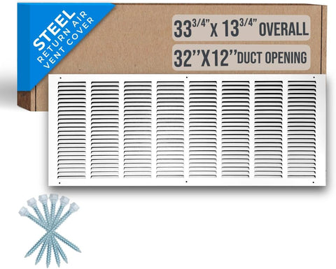 Fits 32x12 Duct Opening | Steel Return Air Grille by Handua | Vent Cover Grill for Sidewall and Ceiling | White | HVAC Cold Air Intake Grille | Outer Dimensions: 33.75"W X 13.75"H