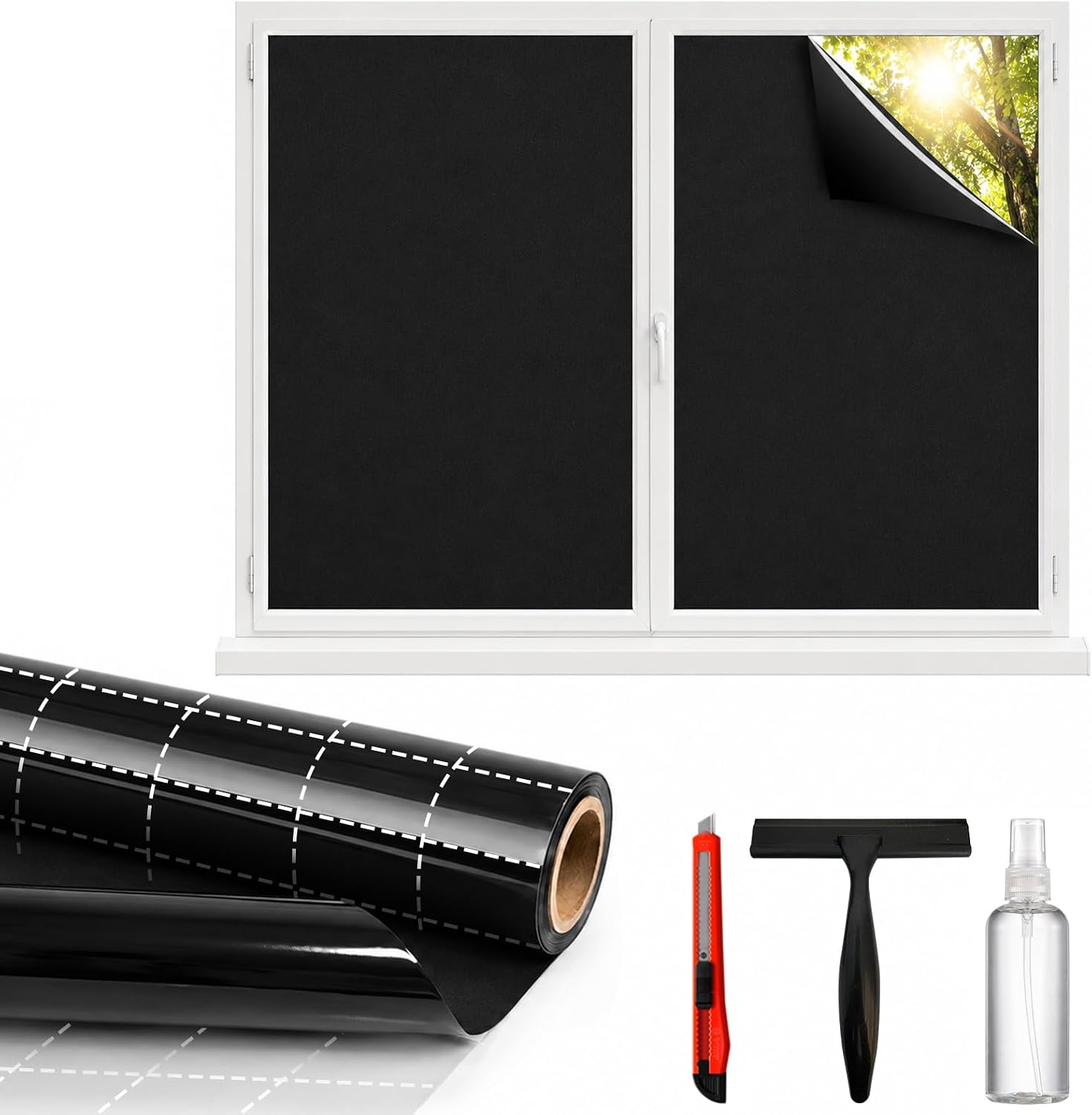 Blackout Window Privacy Film 100% Light Blocking, 17.5" x 78.74"