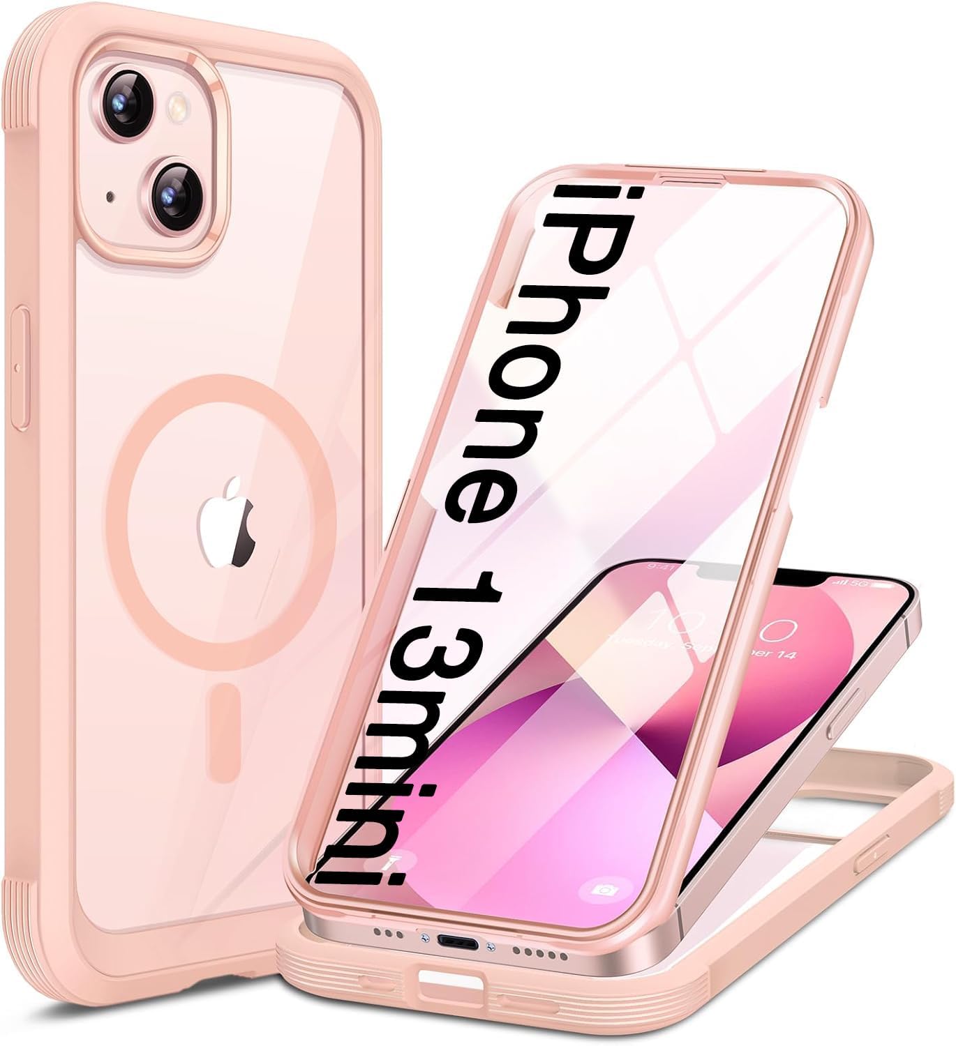 miracase for iPhone 13 mini Case 5.4",Built-in Glass Screen Protector,Pink