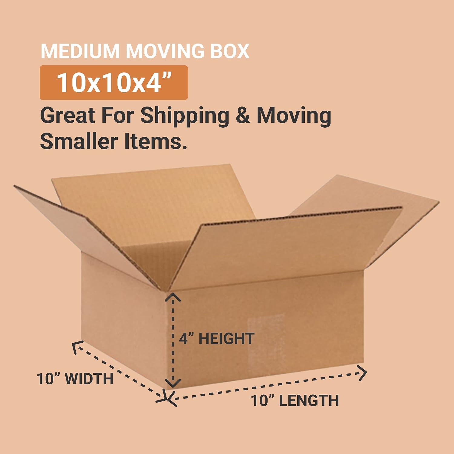 BOX USA 10104 Flat Corrugated Cardboard Box 10" L x 10" W x 4" H, Kraft, For Shipping, Packing and Moving (Pack of 25)
