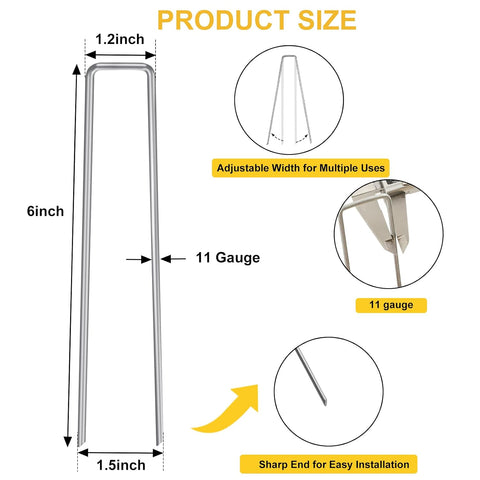 HongWay 240 Pack Landscape Staples 6 Inch, Galvanized Garden Stakes
