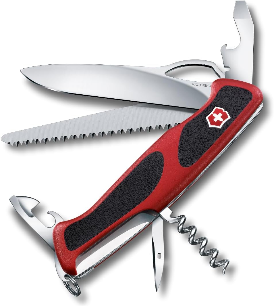 Victorinox Ranger 79 M Grip Swiss Army Knife, 12 Functions, Red/Black