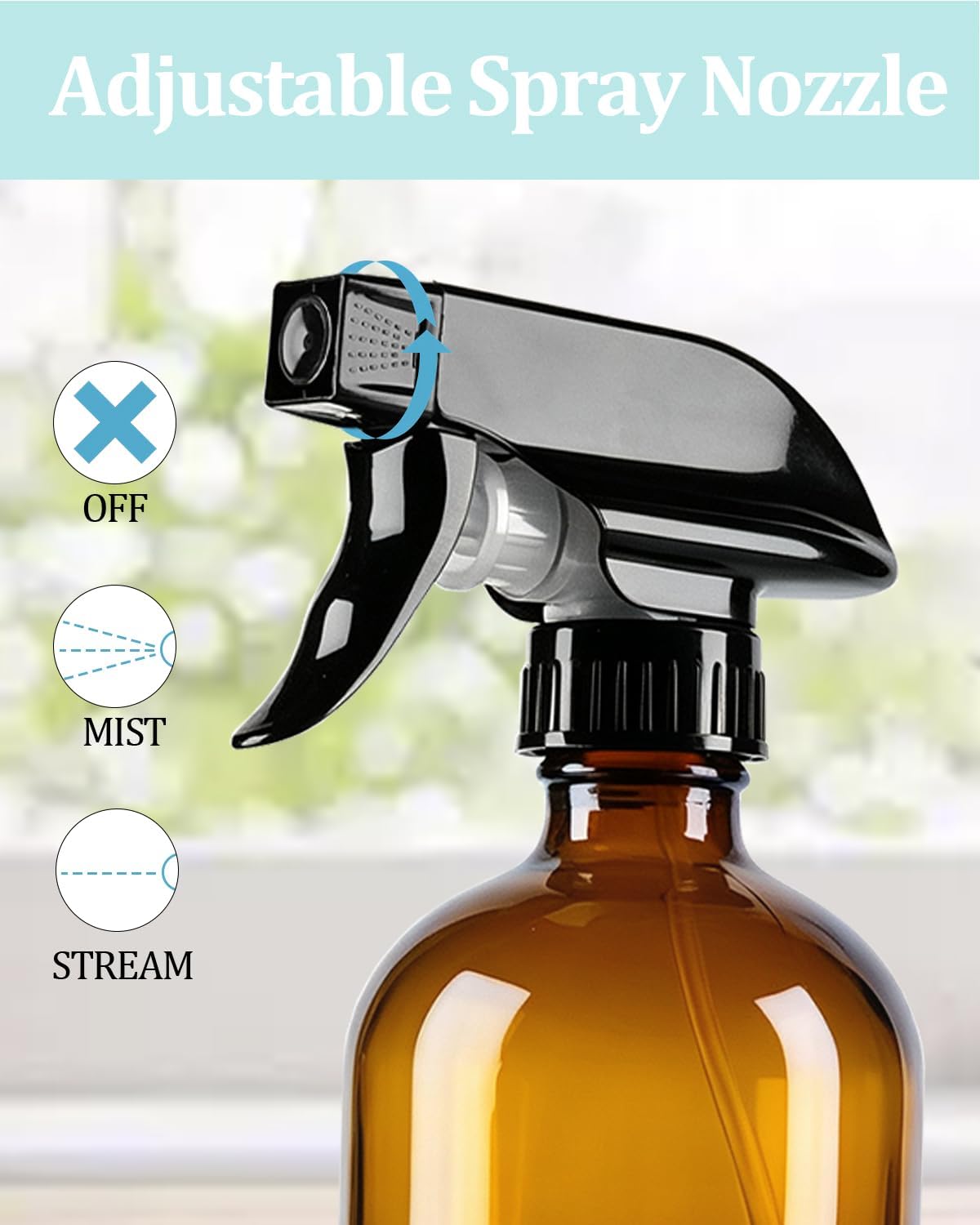 2 Pack 360° Glass Spray Bottles for Cleaning, Hair and Plants Black&Grey
