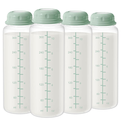 11oz Breastmilk Storage Bottles, BPA Free Narrow Neck Collection Bottle with Sealing Disk, Breast Milk Containers for Fridge & Momcozy Breast Milk Cooler 12oz, 4PCS