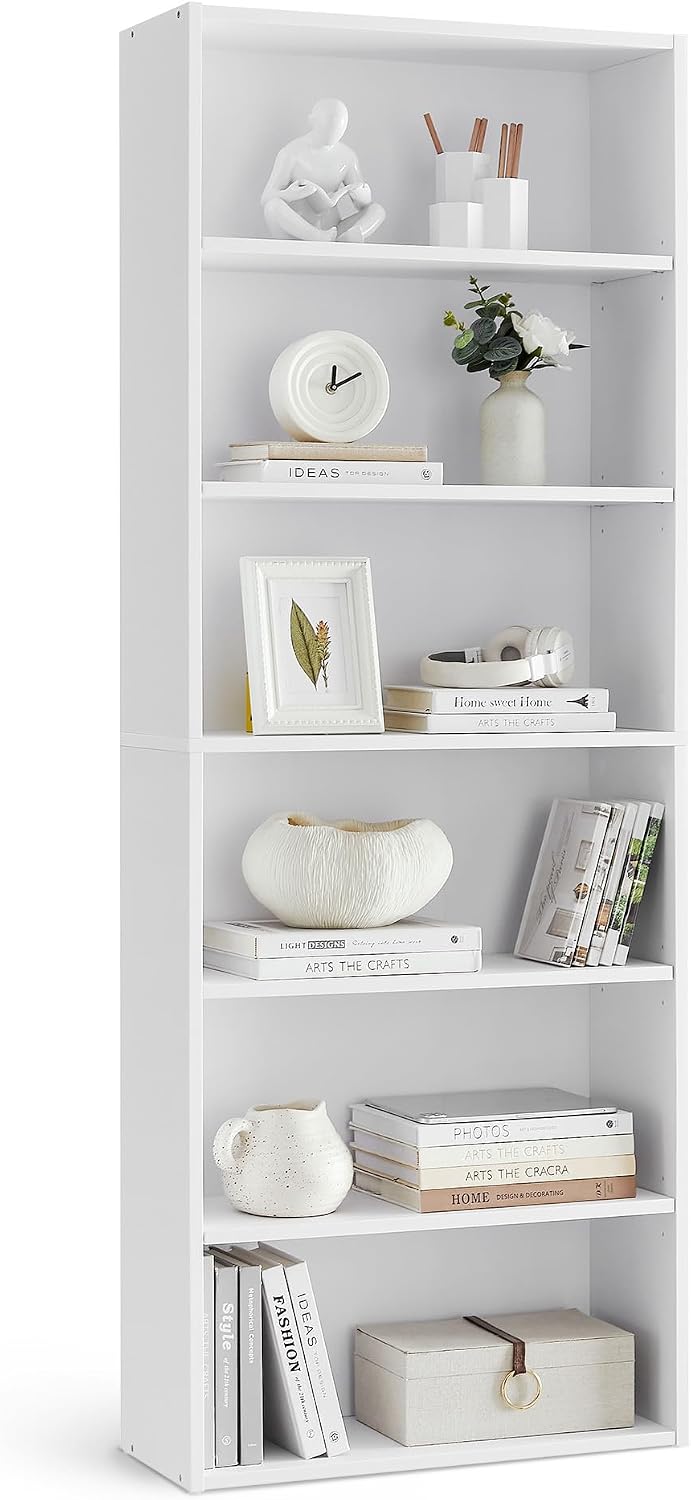 VASAGLE Bookshelf, 23.6 Inches Wide, 6-Tier Open Bookcase with Adjustable Storage Shelves, Floor Standing Unit, Cloud White ULBC166T14