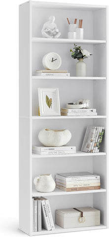 VASAGLE Bookshelf, 23.6 Inches Wide, 6-Tier Open Bookcase with Adjustable Storage Shelves, Floor Standing Unit, Cloud White ULBC166T14